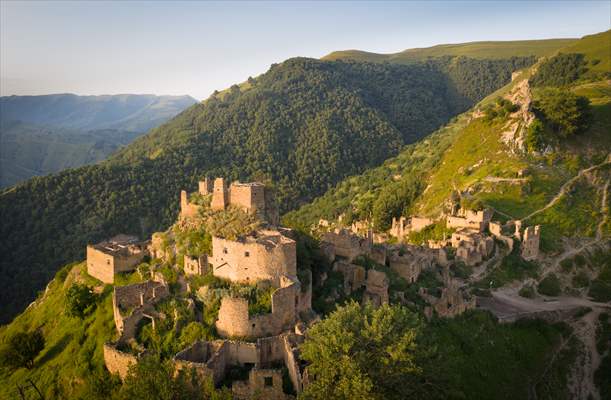 The village of Gamsutl, an abandoned town in Russia's Dagestan