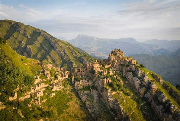 The village of Gamsutl, an abandoned town in Russia's Dagestan