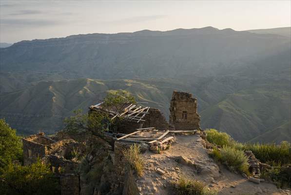 The village of Gamsutl, an abandoned town in Russia's Dagestan