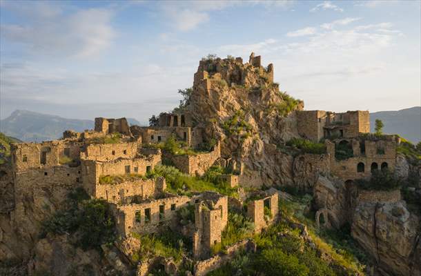 The village of Gamsutl, an abandoned town in Russia's Dagestan