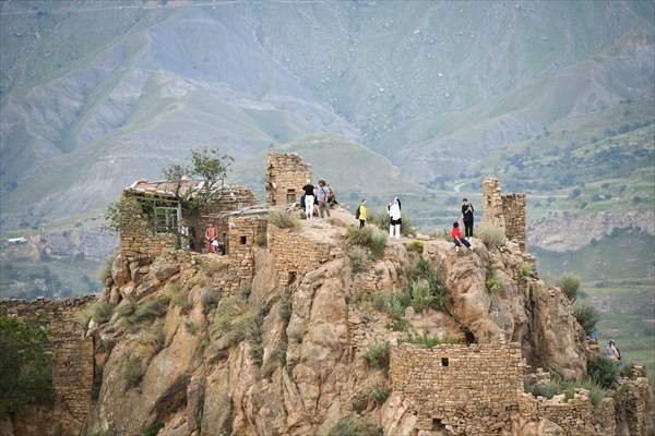 The village of Gamsutl, an abandoned town in Russia's Dagestan