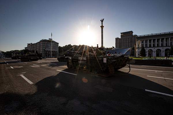 Captured Russian military vehicles displayed in Ukrainian capital