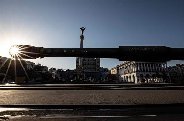 Captured Russian military vehicles displayed in Ukrainian capital