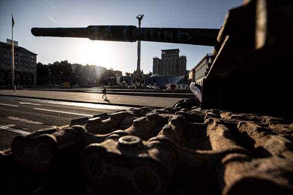 Captured Russian military vehicles displayed in Ukrainian capital