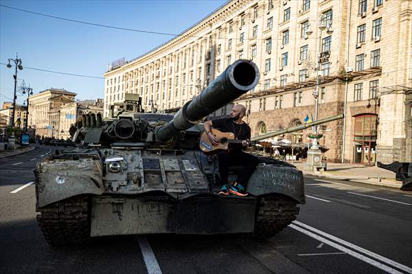 Captured Russian military vehicles displayed in Ukrainian capital