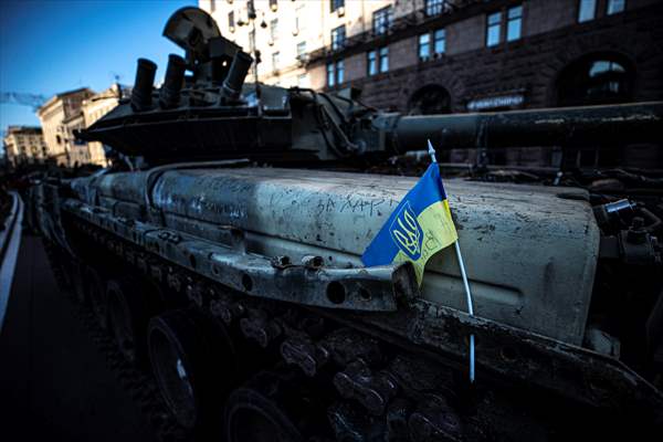 Captured Russian military vehicles displayed in Ukrainian capital