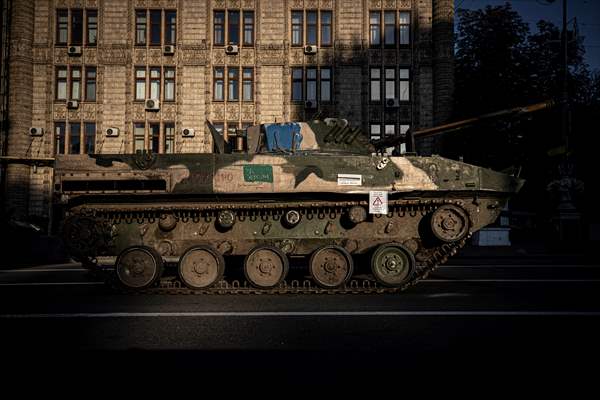 Captured Russian military vehicles displayed in Ukrainian capital