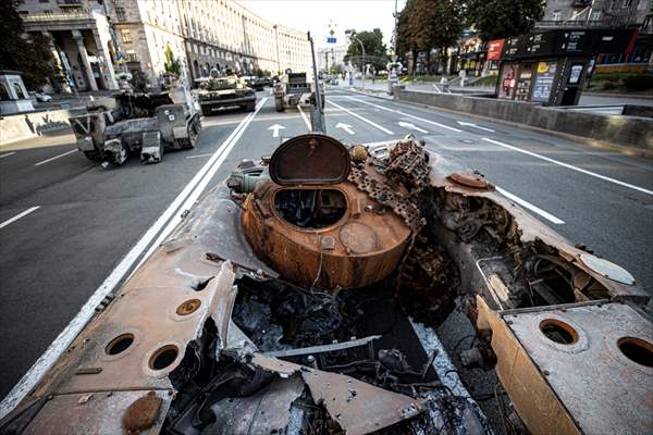 Captured Russian military vehicles displayed in Ukrainian capital