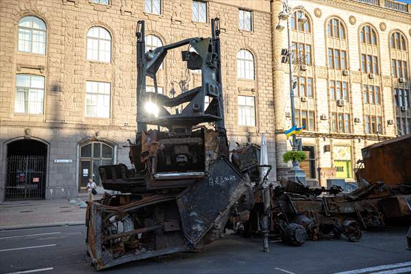 Captured Russian military vehicles displayed in Ukrainian capital