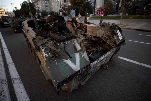 Captured Russian military vehicles displayed in Ukrainian capital