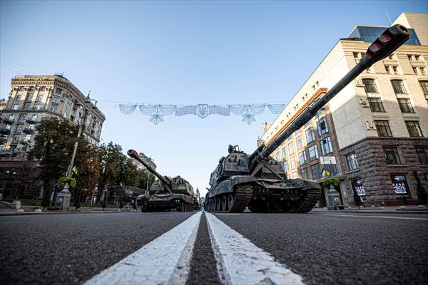 Captured Russian military vehicles displayed in Ukrainian capital