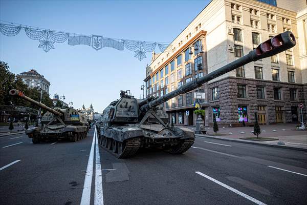 Captured Russian military vehicles displayed in Ukrainian capital