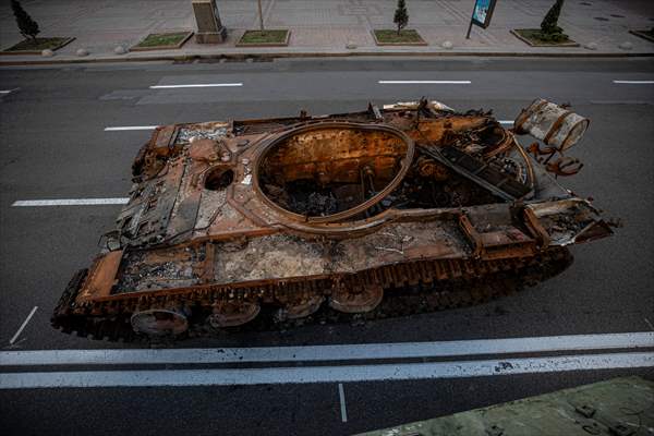 Captured Russian military vehicles displayed in Ukrainian capital