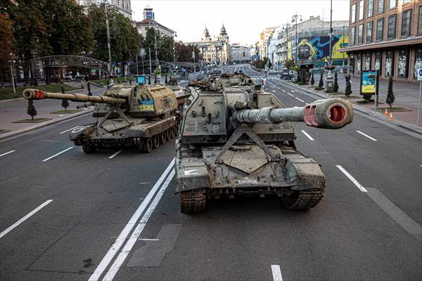 Captured Russian military vehicles displayed in Ukrainian capital