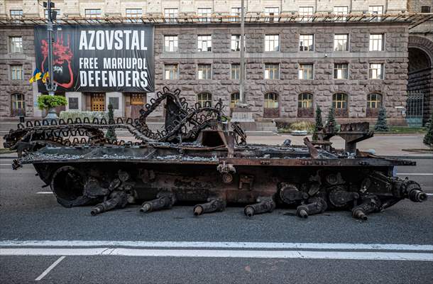 Captured Russian military vehicles displayed in Ukrainian capital