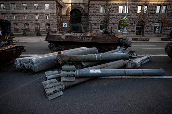 Captured Russian military vehicles displayed in Ukrainian capital