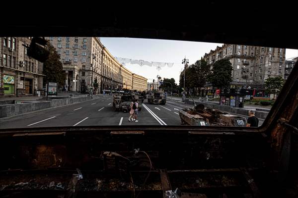 Captured Russian military vehicles displayed in Ukrainian capital