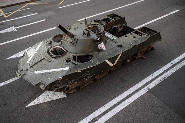 Captured Russian military vehicles displayed in Ukrainian capital