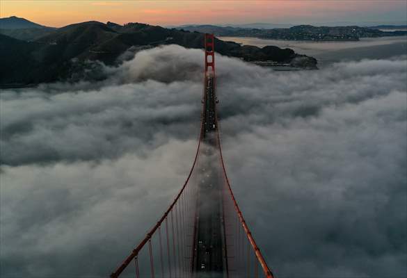 Golden Gate Bridge covered with mesmerizing fog