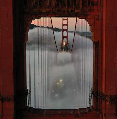 Golden Gate Bridge covered with mesmerizing fog