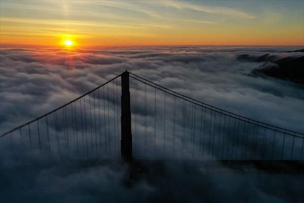 Golden Gate Bridge covered with mesmerizing fog