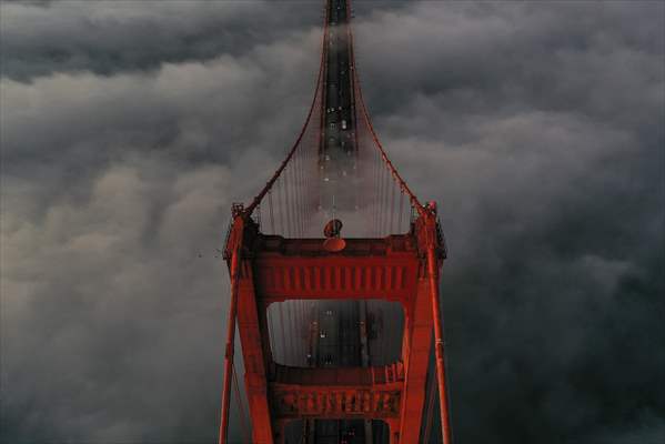 Golden Gate Bridge covered with mesmerizing fog