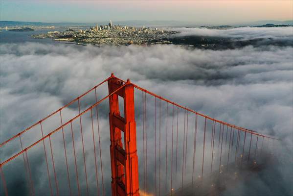 Golden Gate Bridge covered with mesmerizing fog