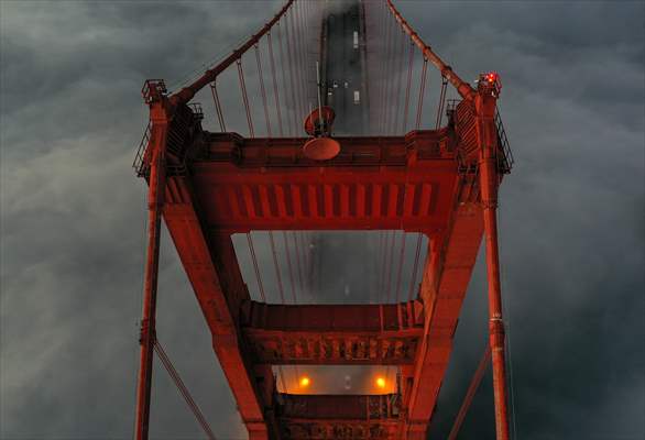 Golden Gate Bridge covered with mesmerizing fog