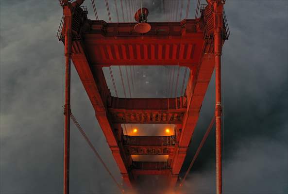Golden Gate Bridge covered with mesmerizing fog