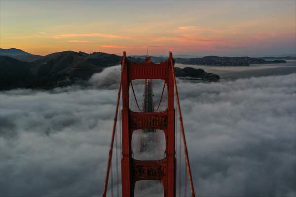 Golden Gate Bridge covered with mesmerizing fog