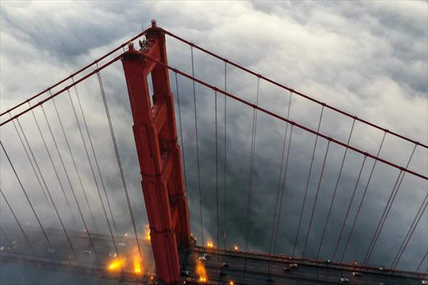 Golden Gate Bridge covered with mesmerizing fog