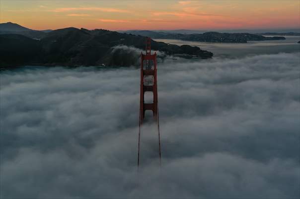 Golden Gate Bridge covered with mesmerizing fog
