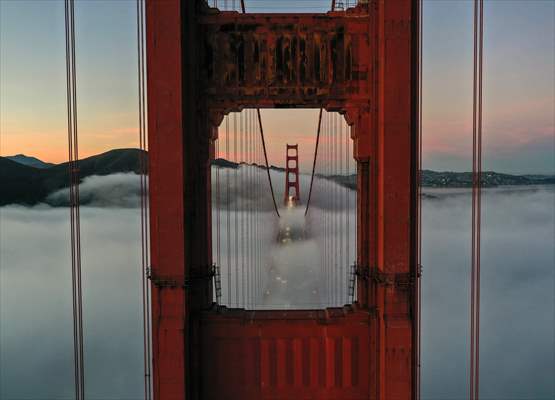 Golden Gate Bridge covered with mesmerizing fog