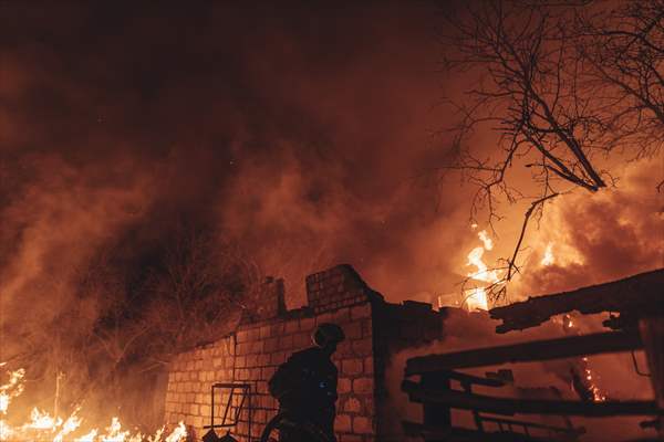 A fire broke out after shelling on Bakhmut frontline amid Russia-Ukraine war