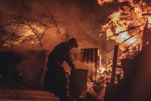 A fire broke out after shelling on Bakhmut frontline amid Russia-Ukraine war