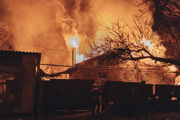 A fire broke out after shelling on Bakhmut frontline amid Russia-Ukraine war