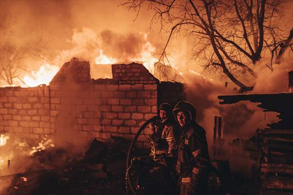 A fire broke out after shelling on Bakhmut frontline amid Russia-Ukraine war