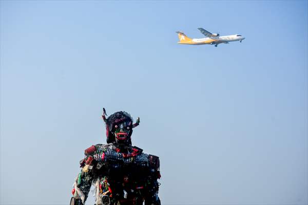 42 feet monster made of plastic waste on Cox's Bazar beach in Bangladesh