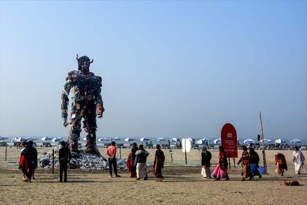 42 feet monster made of plastic waste on Cox's Bazar beach in Bangladesh