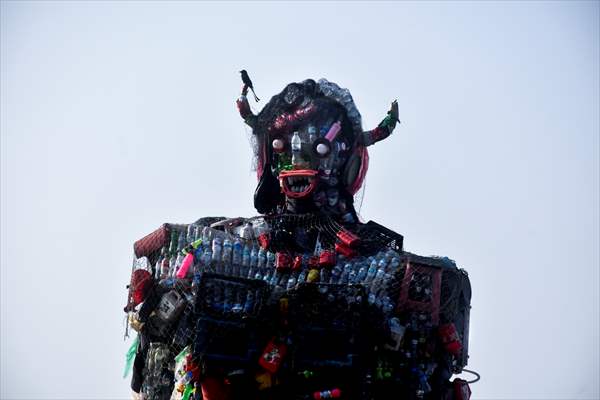 42 feet monster made of plastic waste on Cox's Bazar beach in Bangladesh