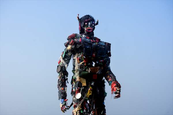 42 feet monster made of plastic waste on Cox's Bazar beach in Bangladesh