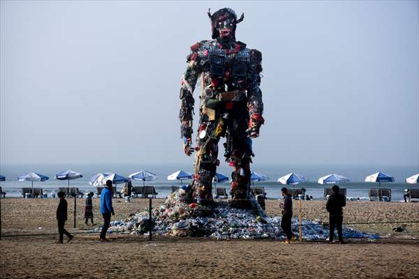 42 feet monster made of plastic waste on Cox's Bazar beach in Bangladesh