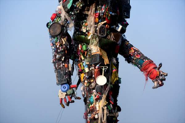 42 feet monster made of plastic waste on Cox's Bazar beach in Bangladesh