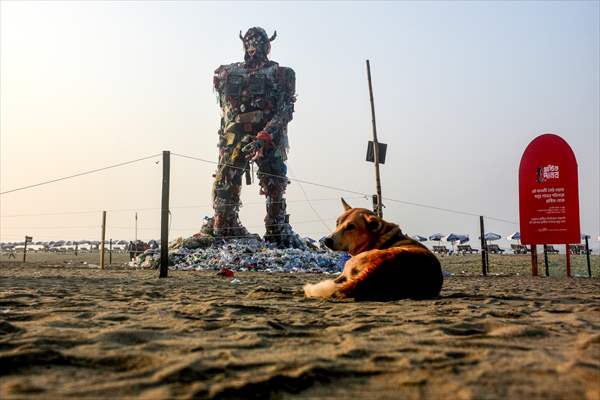 42 feet monster made of plastic waste on Cox's Bazar beach in Bangladesh