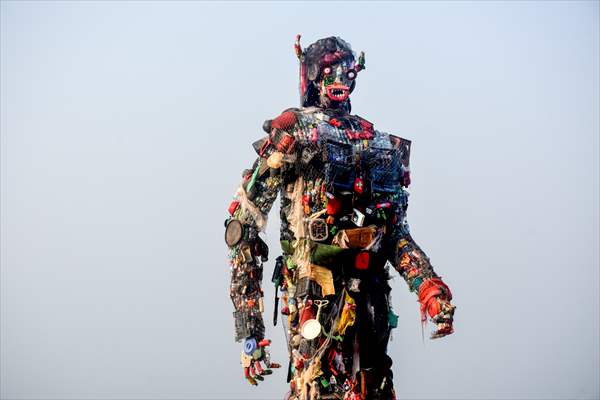 42 feet monster made of plastic waste on Cox's Bazar beach in Bangladesh