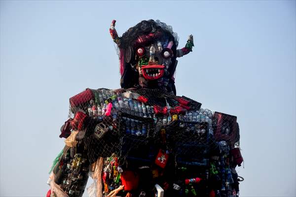 42 feet monster made of plastic waste on Cox's Bazar beach in Bangladesh