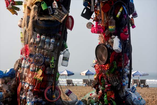 42 feet monster made of plastic waste on Cox's Bazar beach in Bangladesh