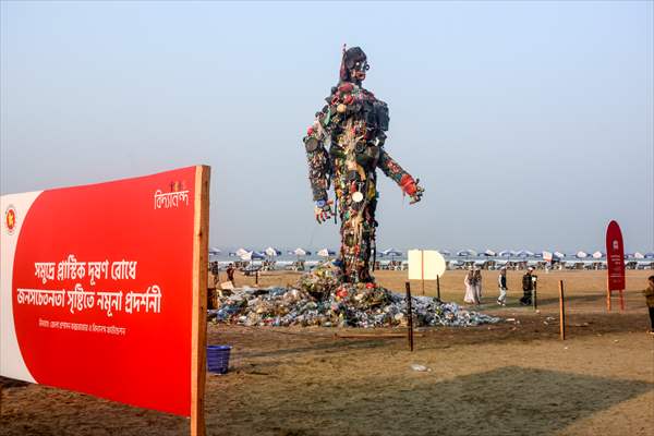 42 feet monster made of plastic waste on Cox's Bazar beach in Bangladesh