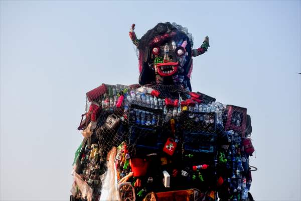 42 feet monster made of plastic waste on Cox's Bazar beach in Bangladesh