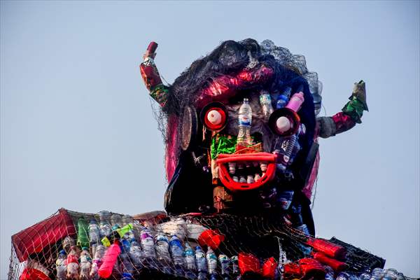 42 feet monster made of plastic waste on Cox's Bazar beach in Bangladesh